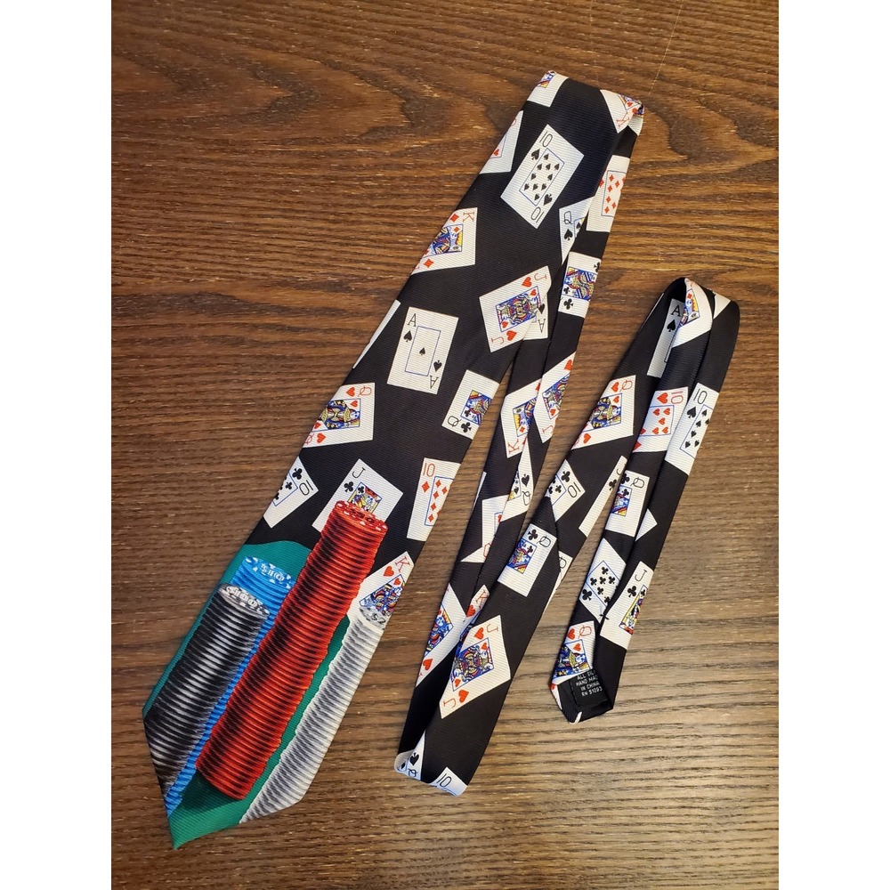 Vintage IV Front Poker Tour Silk Handmade Tie Casino Cards Chips Novelty Necktie